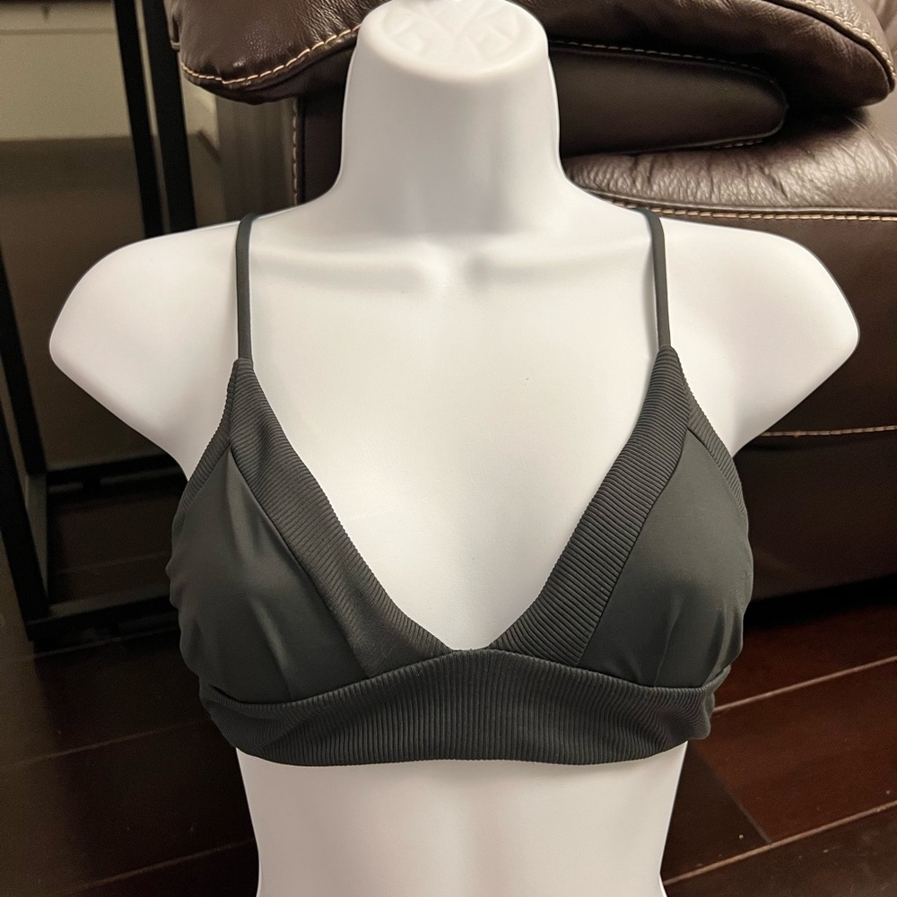 Boys + Arrows Gray Ribbed Triangle Bikini Top